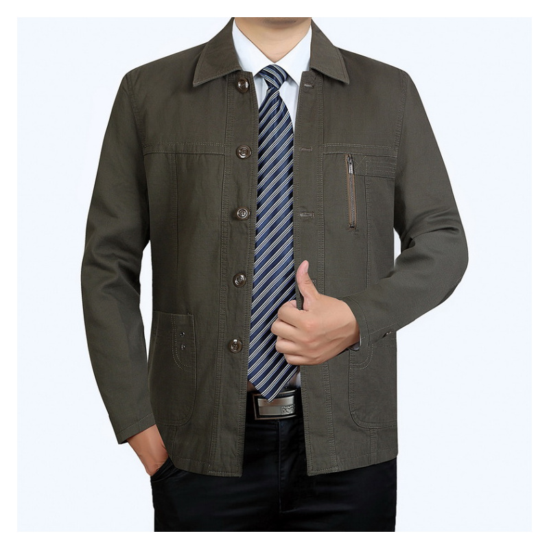 suntek休闲夹克男装中老年人春秋装大码上衣棉翻领爸爸装宽松男士外套