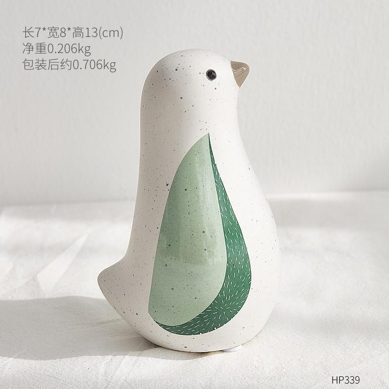 可爱现代小清新陶瓷动物小鸟儿童房间卧室内电脑桌面上装饰品摆件收纳袋 三维工匠 小鸟白色陶瓷摆件-大号_438