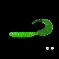 国杰睿鑫卷尾软虫假饵路亚饵单尾软饵卷尾蛆路亚德州钓组配件萌粉色大号长7cm-8条 果绿色-大号（8条装）