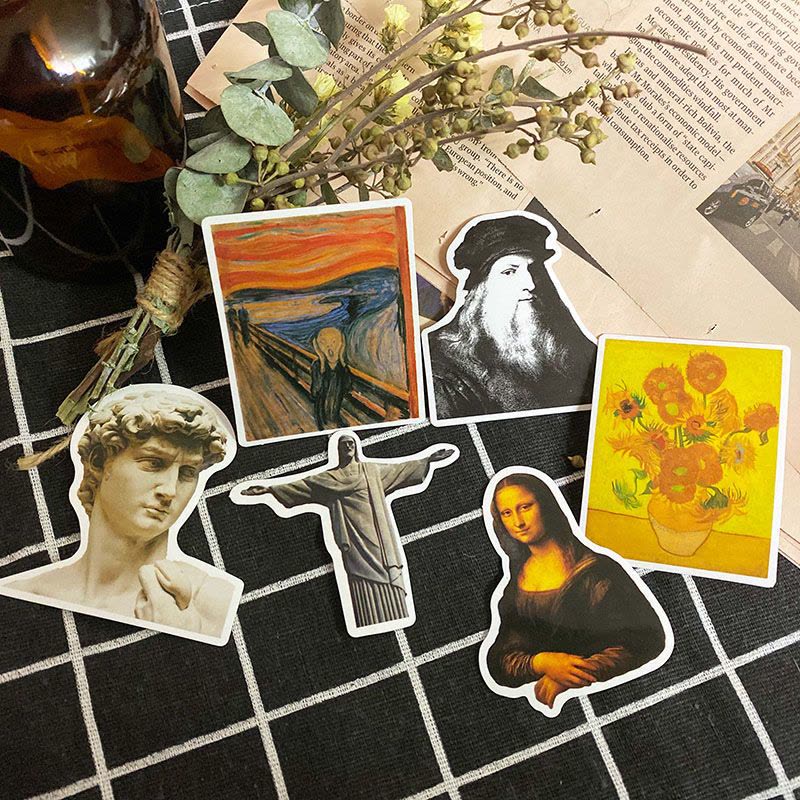 艺术家画作梵高复古涂鸦行李箱笔记本电脑贴纸手机防水贴画图片