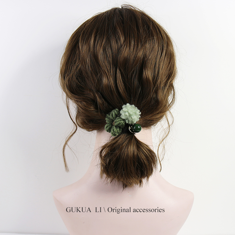 GUKUA LI小姐原创设计针织毛球发圈可爱仙女头绳马尾扎头发饰发绳 蓝色