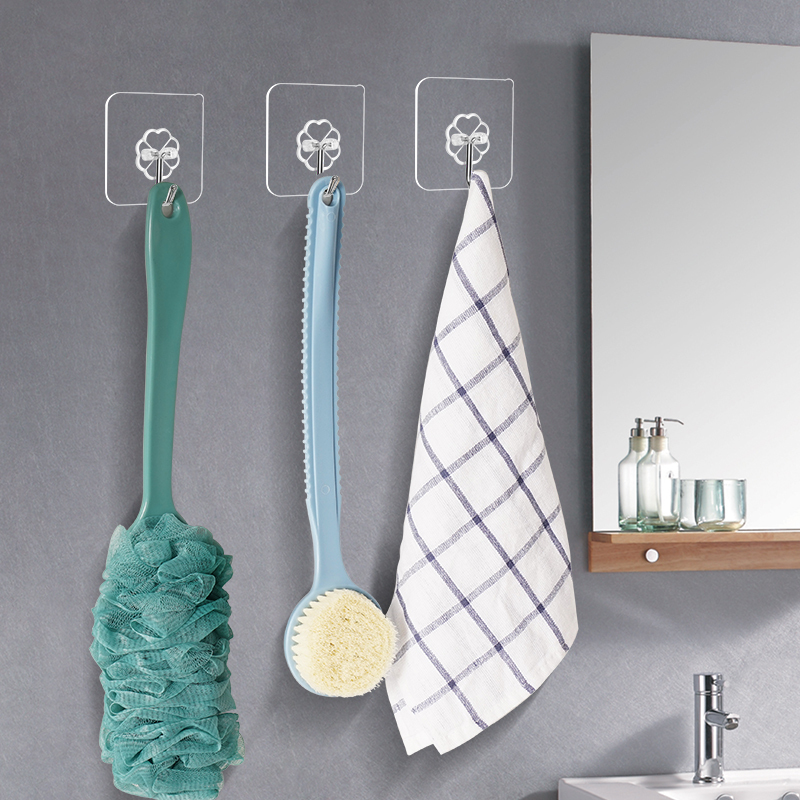 美之扣透明粘钩 厨房挂勾无痕粘贴门后免打孔粘钩挂钩强力粘胶墙壁承重吸盘10个装zg1