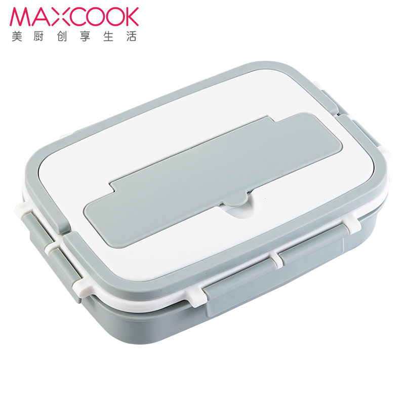 美厨(maxcook)304不锈钢饭盒 加大加深3格学生饭盒便当盒 蓝色系带提手带分隔配餐具MCFT001