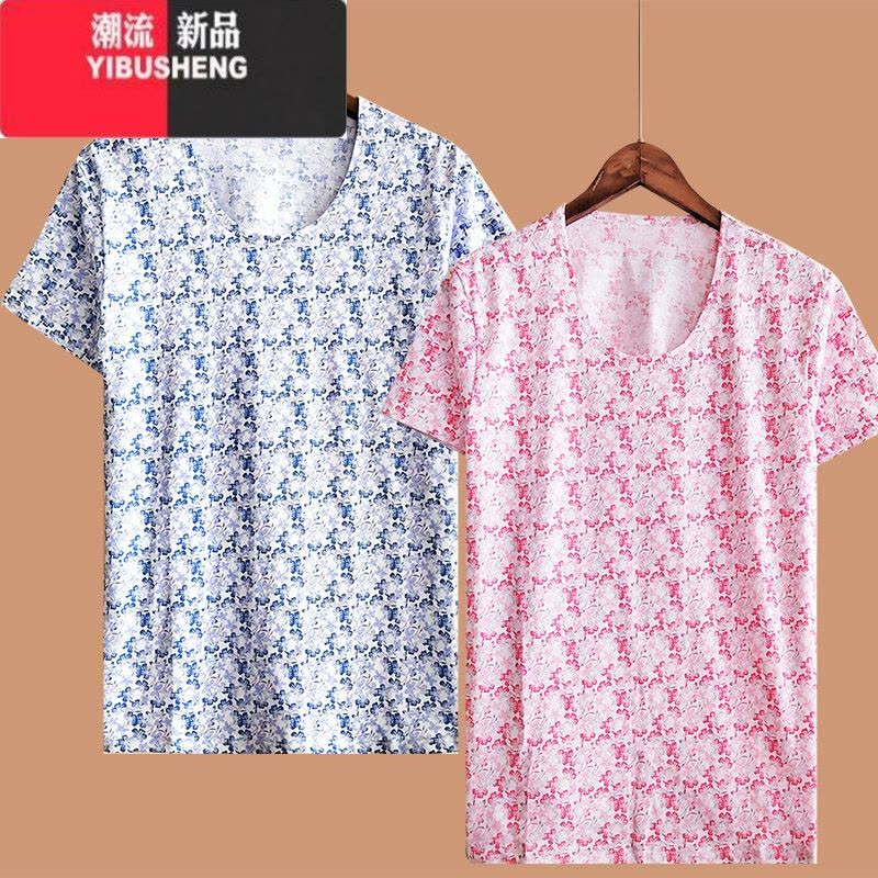 YIBUSHENG中老年人短袖女士宽松大码加肥T恤 季薄款妈妈汗衫上衣图片