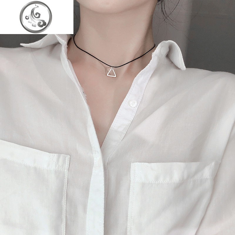 s925银几何三角项链简约个性小众chocker冷淡风女ins黑色颈带韩版 JiMi