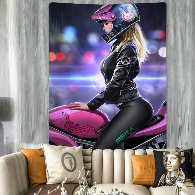 家柏饰(CORATED)摩托机车女孩背景布动漫床头卧室宿舍遮挡挂布壁毯挂毯 竖 图一 绒布150高*100宽厘米(竖款)高清大图