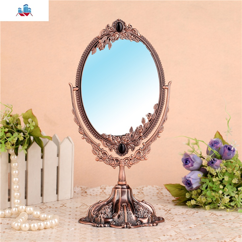 欧式复古公主镜子化妆镜女台式桌面大号金属高清双面梳妆台泰空仓