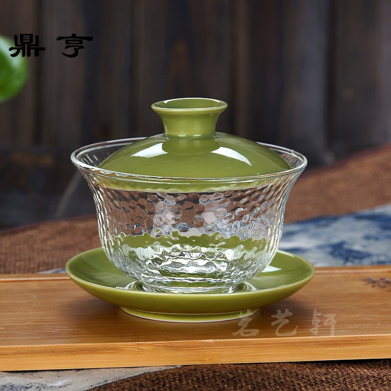 鼎亨耐热玻璃锤目纹盖碗三才大号陶瓷敬茶杯功夫茶具泡茶分茶器包