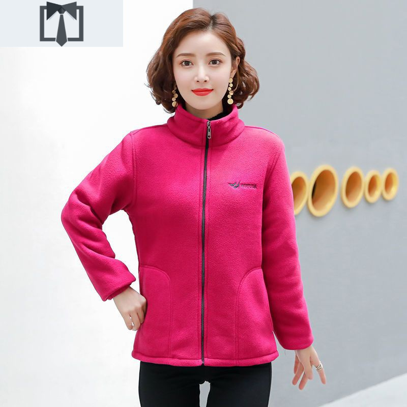 suntek中老年女装秋冬加厚摇粒绒开衫卫衣上衣外套休闲大码抓绒衣妈妈