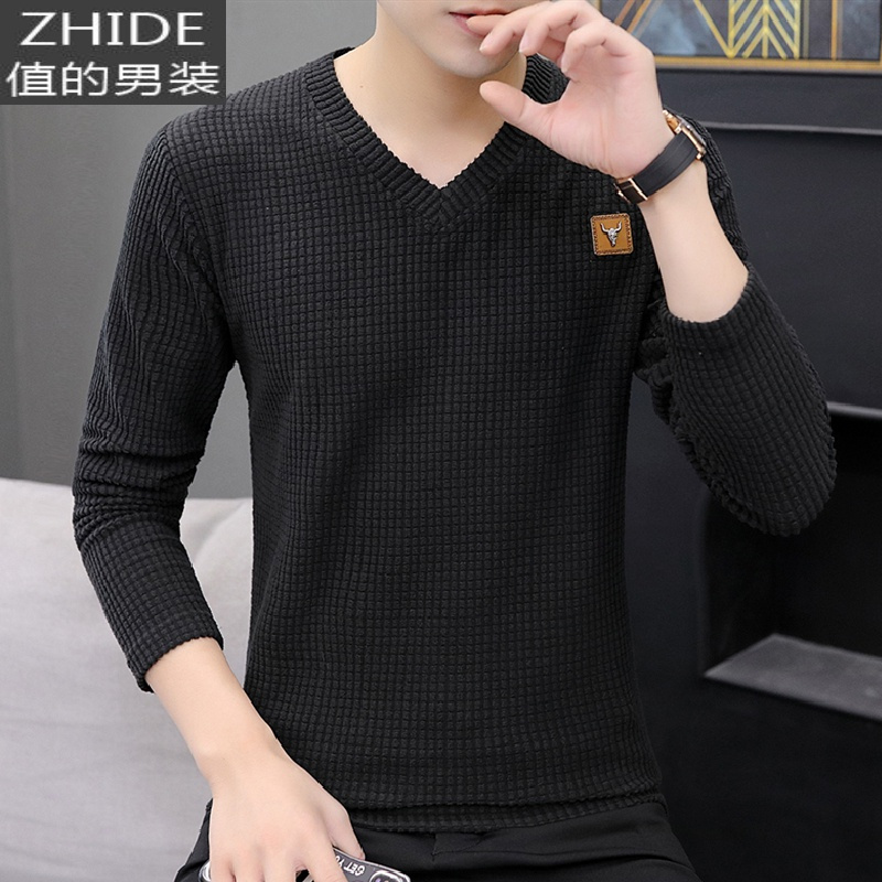 SUNTEK春季修身卫衣男士内搭针织打底衫薄款T上衣服秋衣潮男装长袖t恤男卫衣