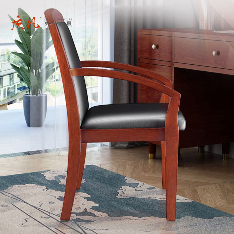 苏宁 质凡 办公家具 电脑椅培训椅实木牛皮550*440*915mm/把高清大图