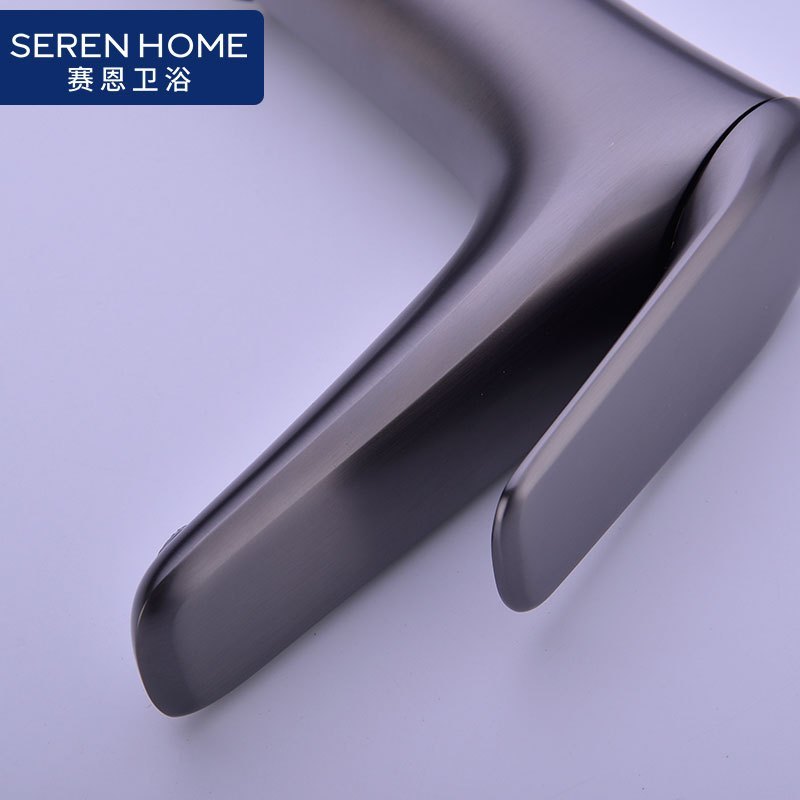SEREN HOME赛恩卫浴冷热水龙头面盆龙头家用卫生间防溅单孔全铜主体浴室柜面盆龙头枪灰色哑黑色