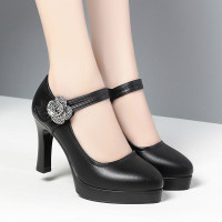 2023新款旗袍模特走秀鞋女高跟不累脚单鞋工作鞋女粗跟防水台女鞋 黑色2909跟高9cm 38