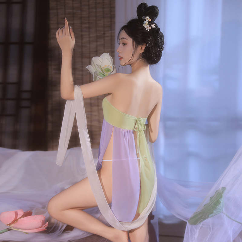 霏慕情趣内衣复古风汉服制服诱惑角色扮演女式情趣睡衣裙网纱透视开裆露乳免脱系带性感抹胸肚兜血滴子T裤丁字内裤6888高清大图