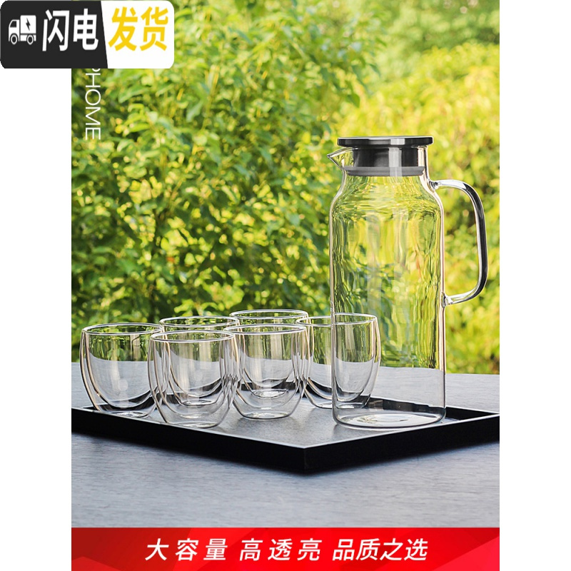三维工匠凉水壶套装大容量冷水壶玻璃杯家用耐热防爆可高温茶壶果汁壶扎壶 渐变单壶[1600](送壶刷)茶具高清大图