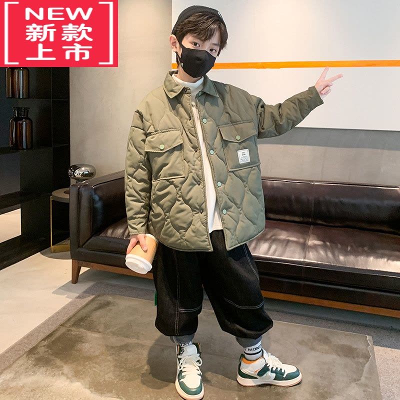 可莉允儿童装男童夹棉外套秋冬款2022新款大童冬装二棉棉衣加厚洋气炸街棉服图片