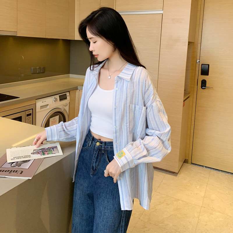 [2.5折价92元]唐狮春季女翻领条纹长袖衬衫简约百搭气质高级感休闲