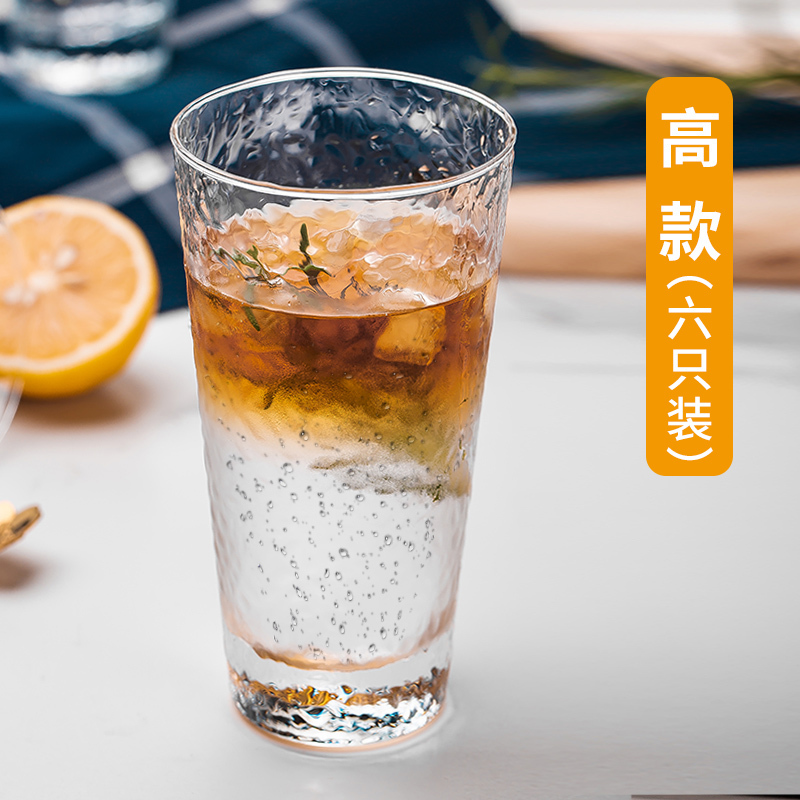 青苹果日式玻璃杯创意餐厅透明耐热水杯套装家用锤纹杯子果汁饮品杯