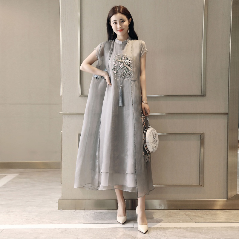 民族风连衣裙女夏装女士新品长裙流行中国风女装气质复古雪纺裙子