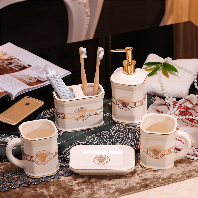 欧式创意陶瓷卫浴五件套闪电客浴室用品卫生间情侣牙刷杯漱口杯洗漱