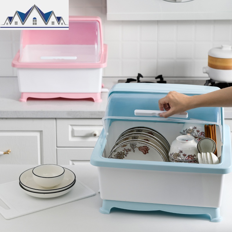 厨房放碗筷收纳盒家用碗碟沥水碗架带盖装碗柜盘子餐具双层储物箱 三维工匠高清大图