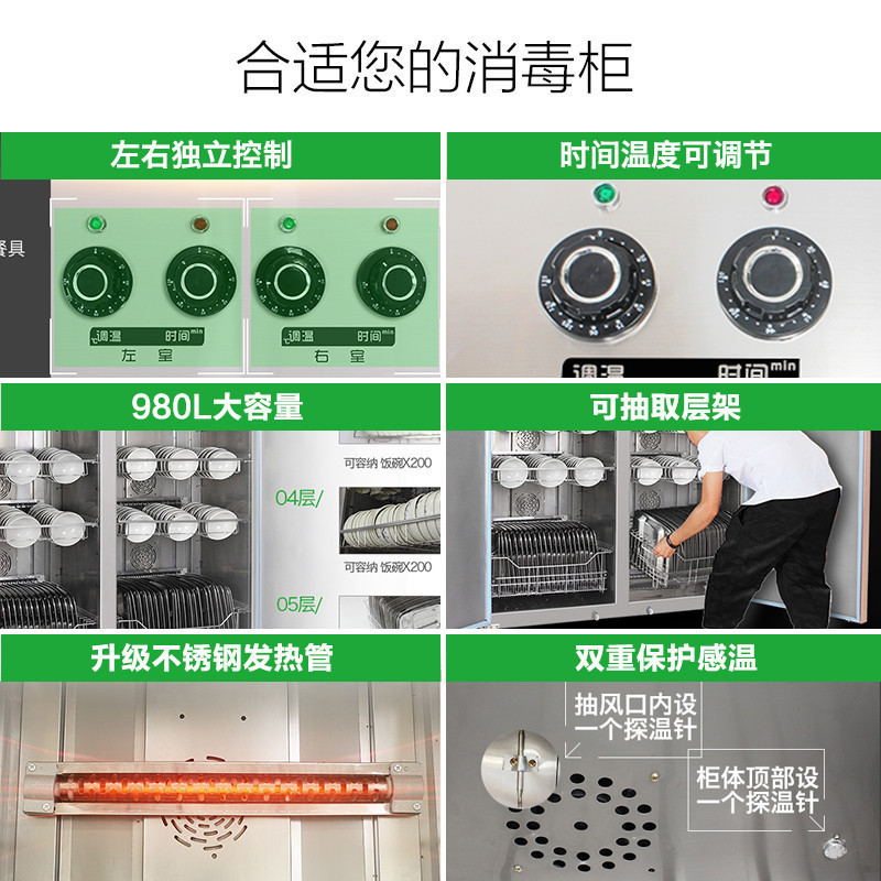 圣托(shentop)双门无磁不锈钢消毒柜 立式商用高温碗柜 酒店热风循环幼儿园用 RTP980-B2