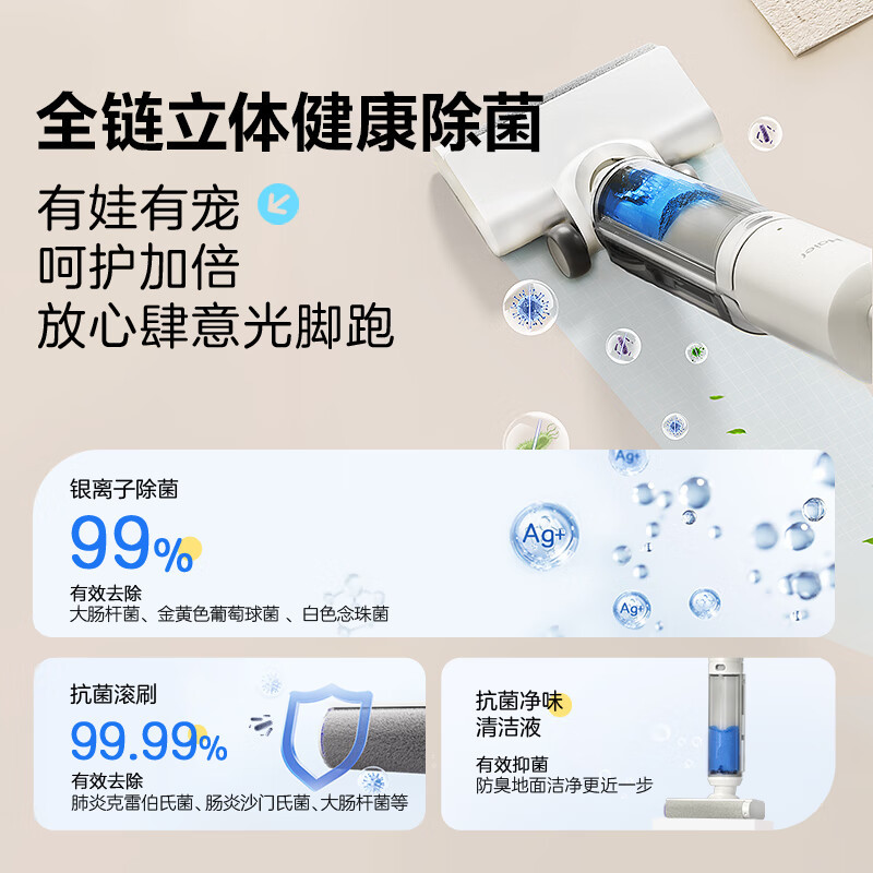 海尔(Haier)洗地机云朵L1家用无线洗地机洗拖一体15000Pa吸力 防缠除菌 双助力活水洗地 RHXC-L1高清大图