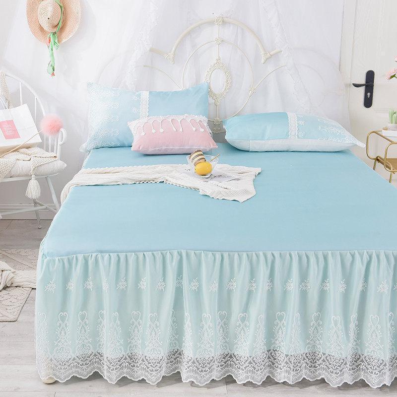 家柏饰(CORATED)床裙冰丝凉席三件套1.8m床蕾丝花边夏季1.5米床罩可水洗空调席子 白雪公主-雪兰 1.5m（5英尺）床