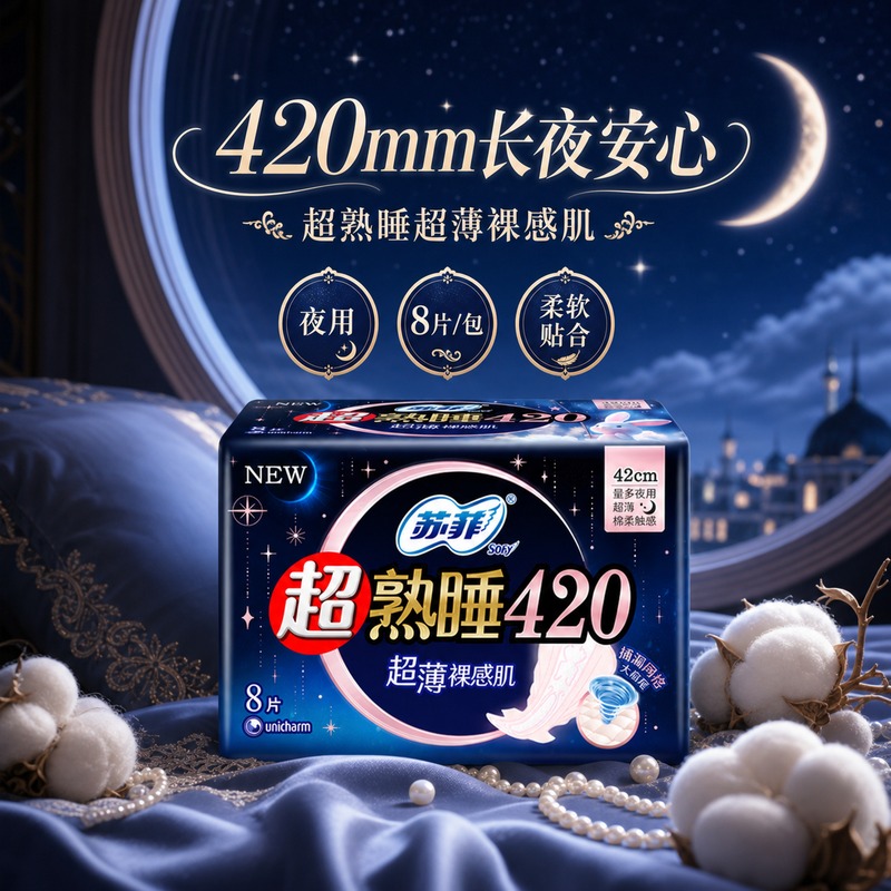 苏菲超熟睡柔棉感夜用卫生巾42cm*8片 6包组合装随心翻姨妈巾大扇尾高清大图