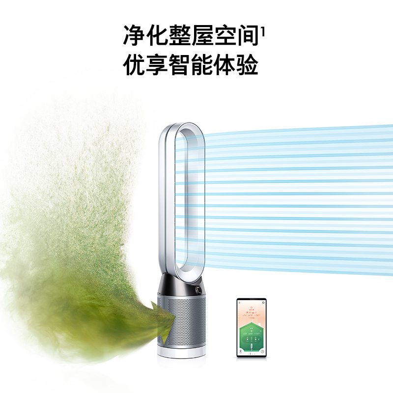 戴森(Dyson)空气净化风扇TP04无叶电风扇 双层滤网 循环洁净空气 APP互联 进口无叶风扇 银白色