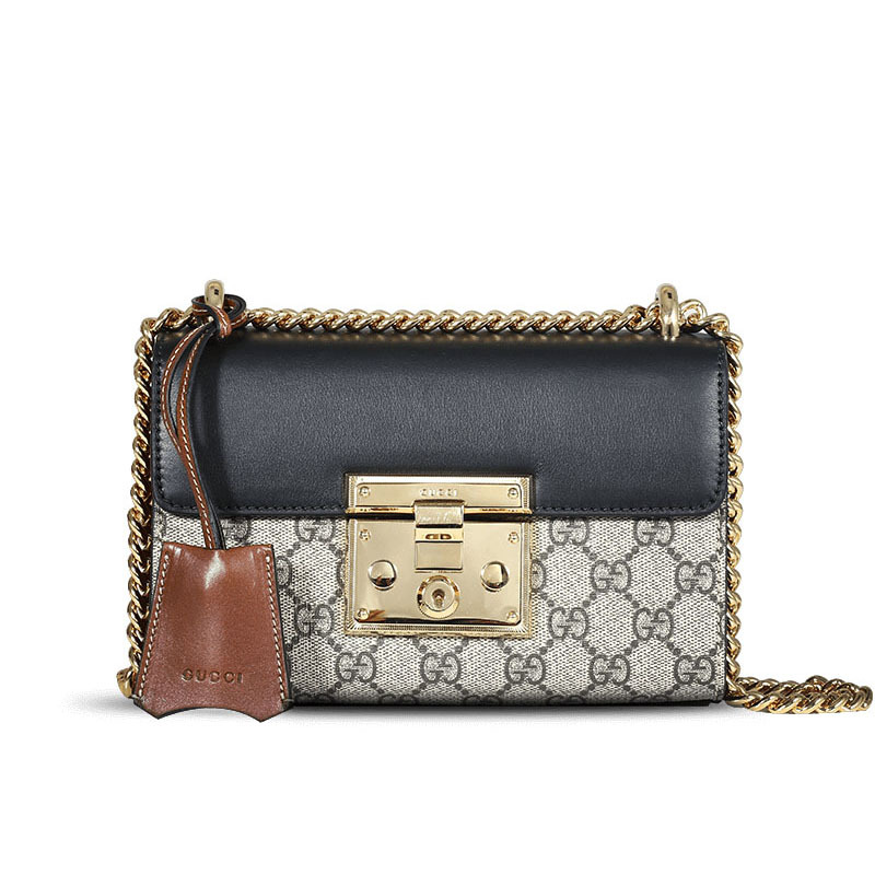 预订 GUCCI 古驰 Padlock 小盒子链条包 单肩包 斜挎包小号 锁扣老花409487金扣