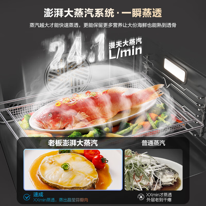 老板(Robam)[蒸汽旋转烤]新款变频55L蒸烤箱一体机妙控炫彩大屏强排汽不熏脸 嵌入式家用盐系C9077A-C5高清大图