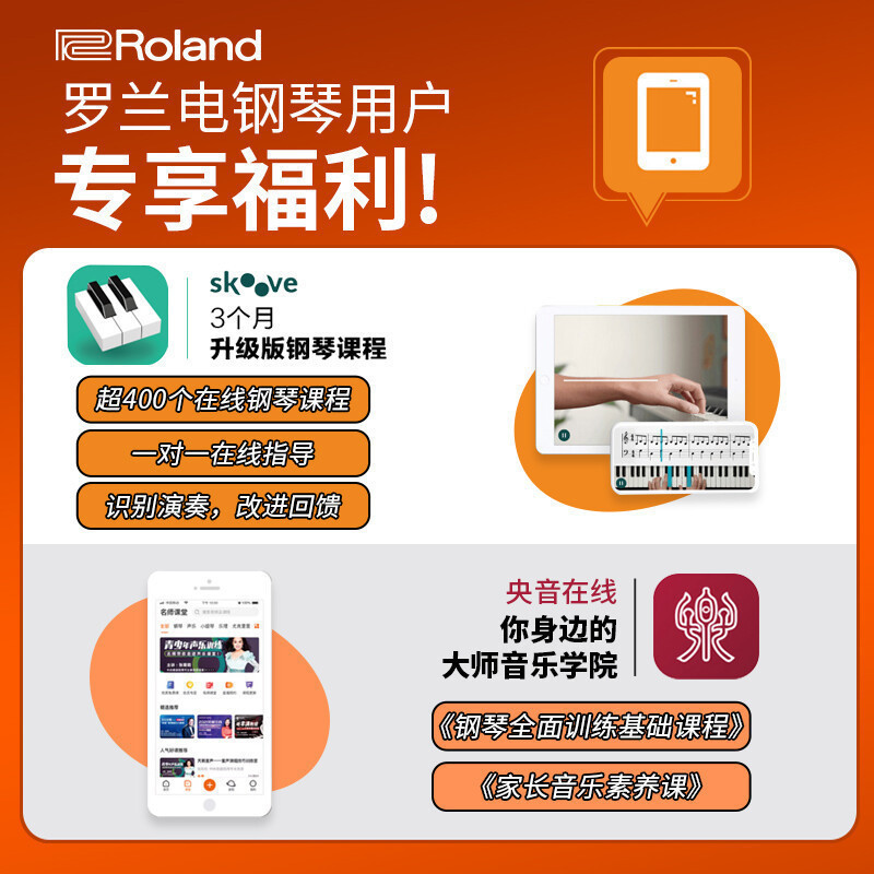 罗兰(Roland)智能电钢琴HP701-CH带盖88键重锤电子数码钢琴 专业高端立式舞台演奏钢琴炭黑色+配件礼包