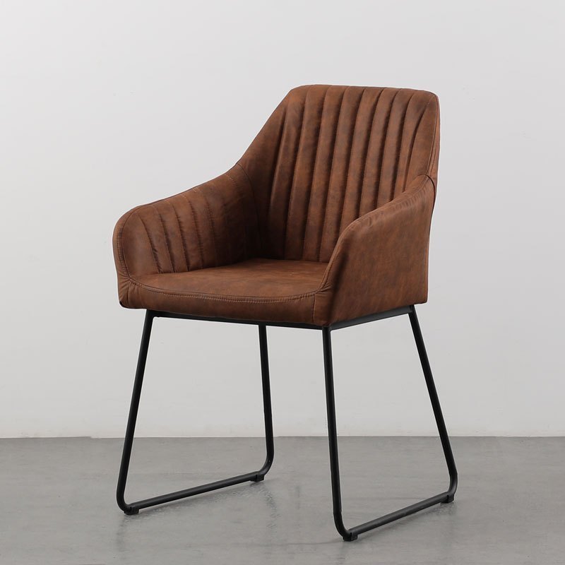汐岩北欧椅子现代简约书桌轻奢餐椅家用凳子靠背铁艺懒人休闲卧室 棕色带扶手