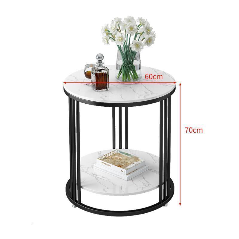 森美人北欧沙发大理石边几角几小茶几边角柜轻奢铁艺双层床头柜收纳客厅 黑架:直径60高70（双层）