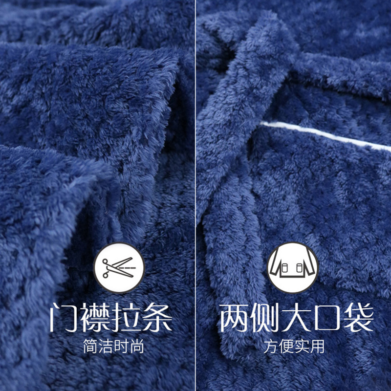幸福派 冬季法兰绒浴袍酒店浴袍男女士浴衣棉双面加厚法兰绒睡袍冬天加厚长款情侣吸水速干睡袍高清大图