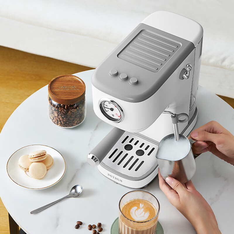 柏翠咖啡机蒸汽量强劲小巧不占地可视水温表轻松上手白色PE3366A高清大图