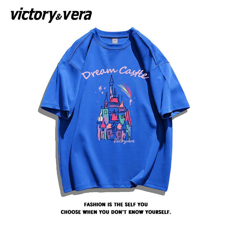 VICTORYVERA魔仙堡印花短袖盐系t恤女2022夏季纯棉宽松半袖上衣服