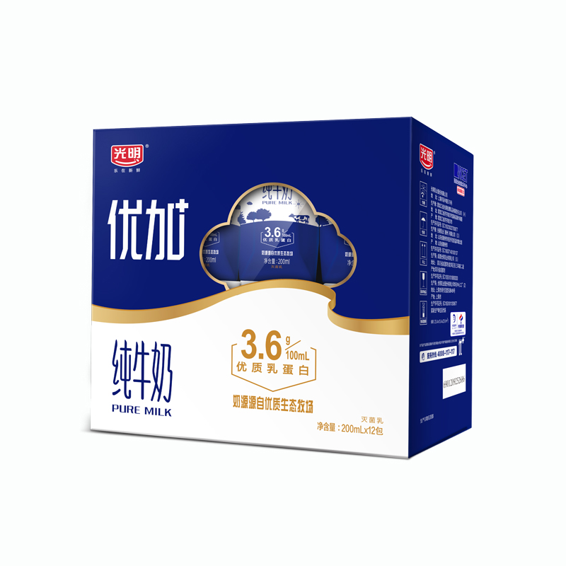 光明 优加纯牛奶 钻石装(3.6g乳蛋白/100ml)200ml*12盒高清大图