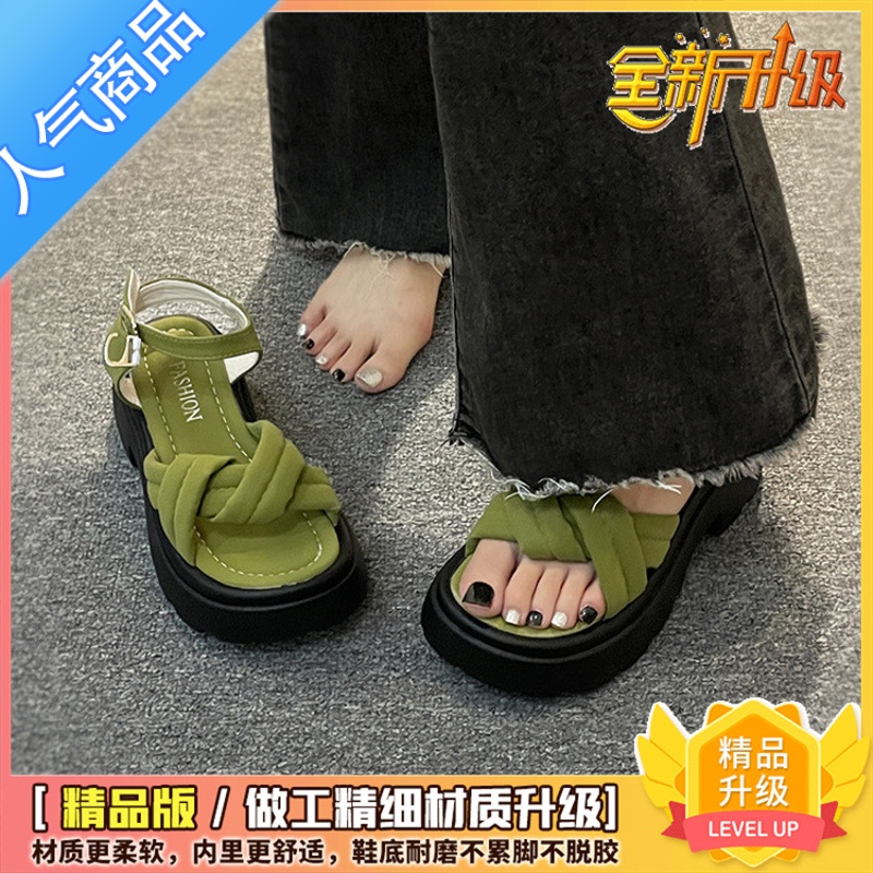 SUNTEK法式时尚百搭凉鞋女2023夏新款设计感小众休闲沙滩鞋配裙子罗马鞋高清大图