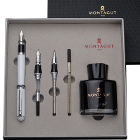 梦特娇(Montagut)白丽雅银夹钢笔+双笔尖+笔芯+墨水套装 签字笔 签名笔 墨水笔 白领钢笔礼盒装