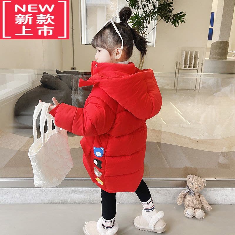 可莉允女童加绒小熊棉服外套秋冬季新款儿童装女孩时髦洋气保暖长款棉衣图片