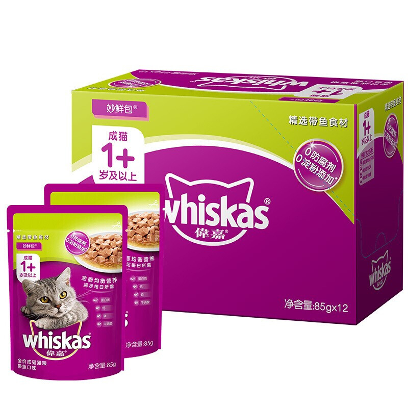 伟嘉妙鲜包全价成猫猫粮带鱼口味 85g*12包高清大图