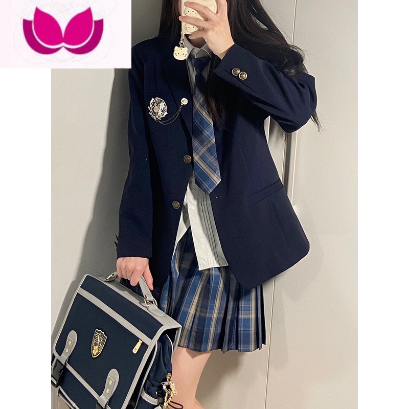 七斓【冰淇淋与鲸】jk制服西服外套女学院风西装套装宽松校供 M 绀色送徽章