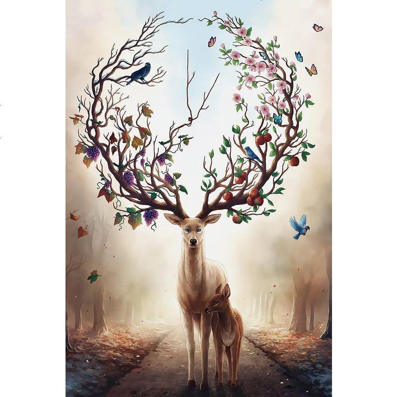 景荣木质大型拼图1000片成年人减压儿童益智玩具风景麋鹿孔雀铁塔送图