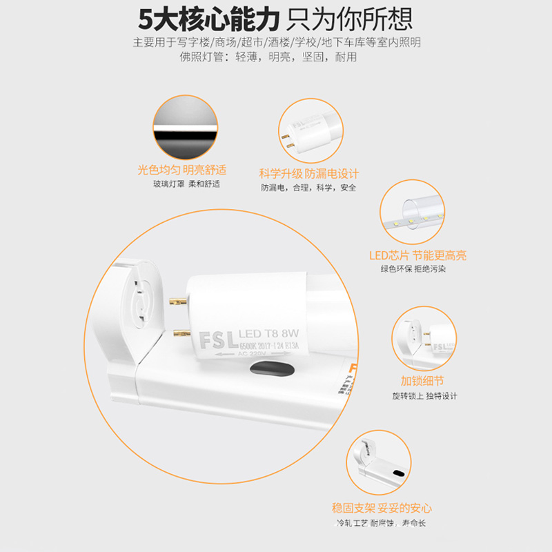 FSL LED灯管 T8 220V40W 865K 晶辉系列1.2双端 标准 25支/箱(单位:箱)高清大图