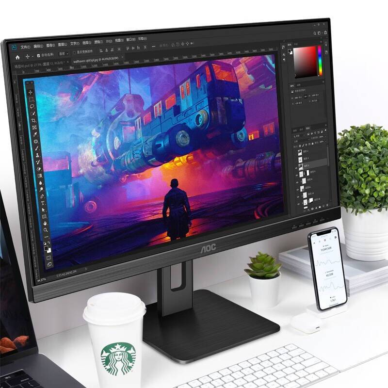 AOC 4K显示器 Type-C 65W反向充电 商务办公电脑显示屏U32P2C/31.5英寸窄边框