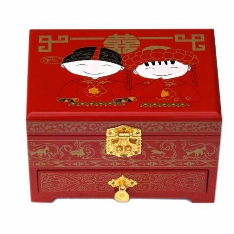 首饰珠宝箱复古平遥推光漆器首饰盒木质带锁梳妆盒结婚新娘实木 穿之恋柜子