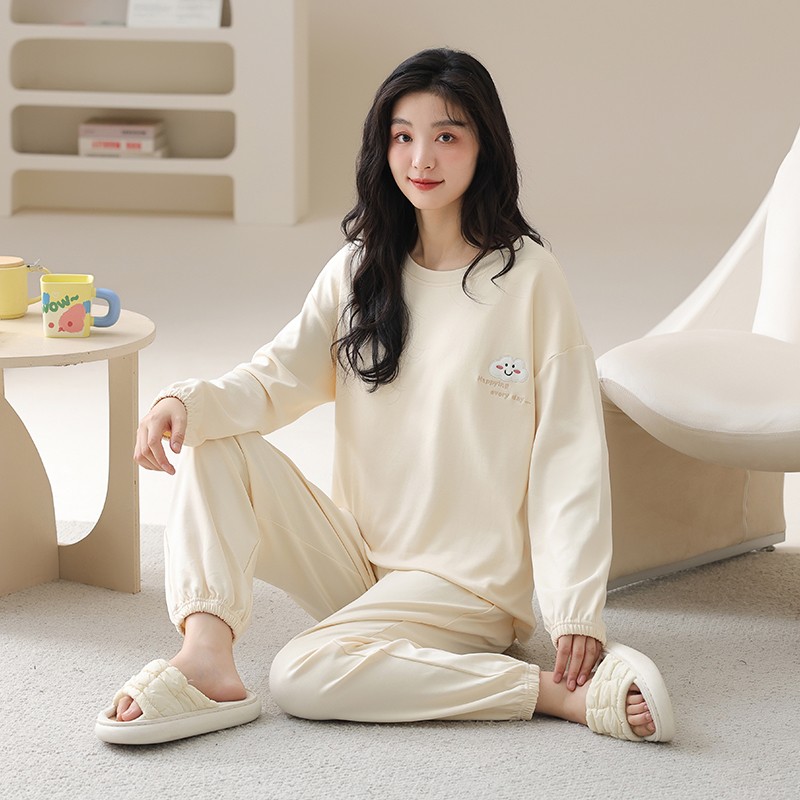 啄木鸟睡衣女士春秋季纯棉长袖长裤休闲可外穿全棉云朵家居服套木高清大图