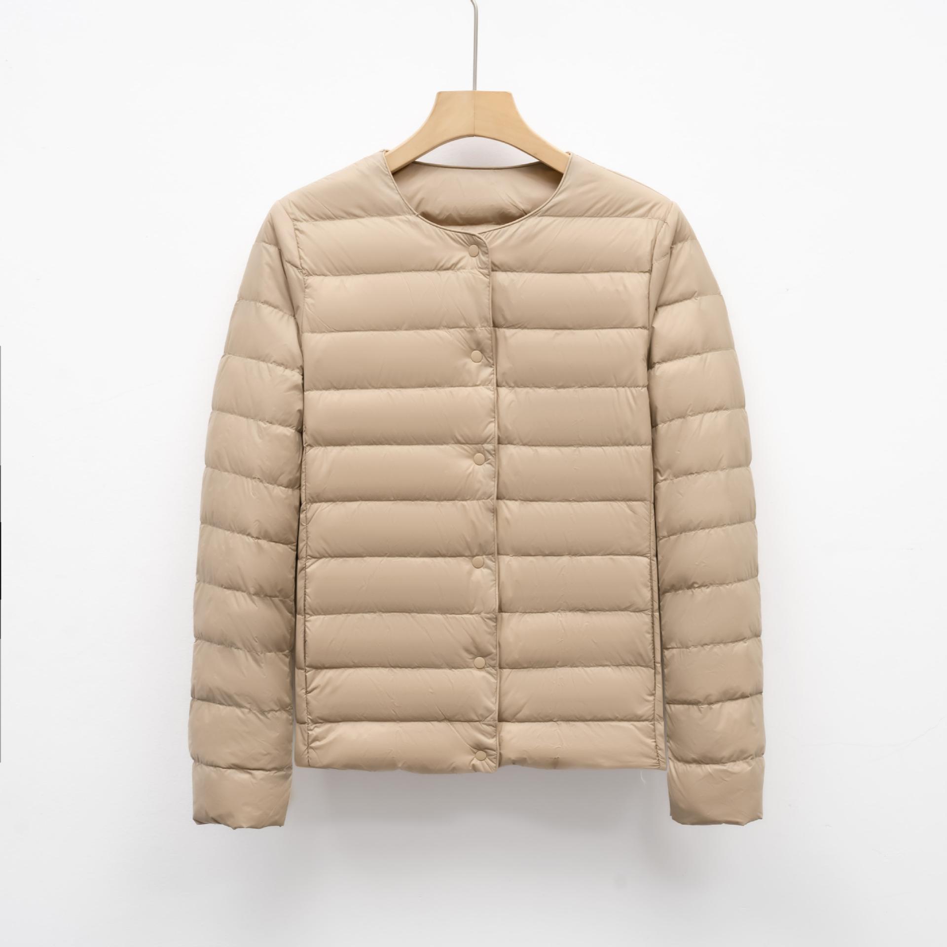 轻薄女短款圆领秋冬新款简约圆领保暖外套纯色长袖羽绒服内胆高清大图